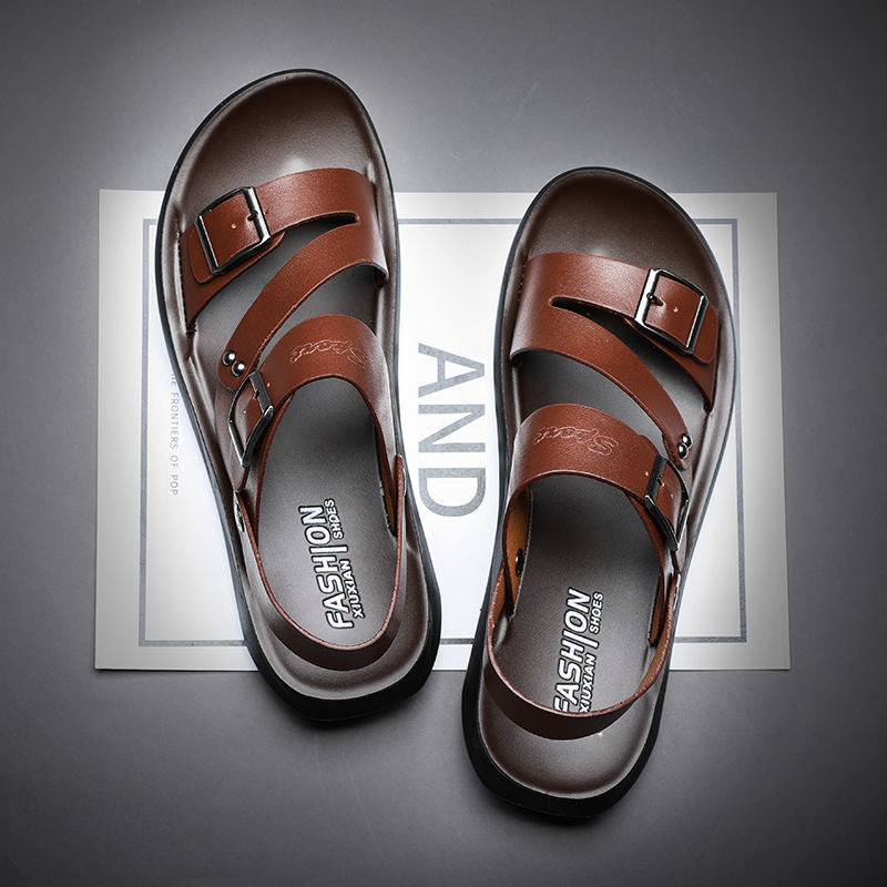 Tyler Sandales Homme – Sandales en Cuir Fendu avec Boucle Ajustable au Style Décontracté