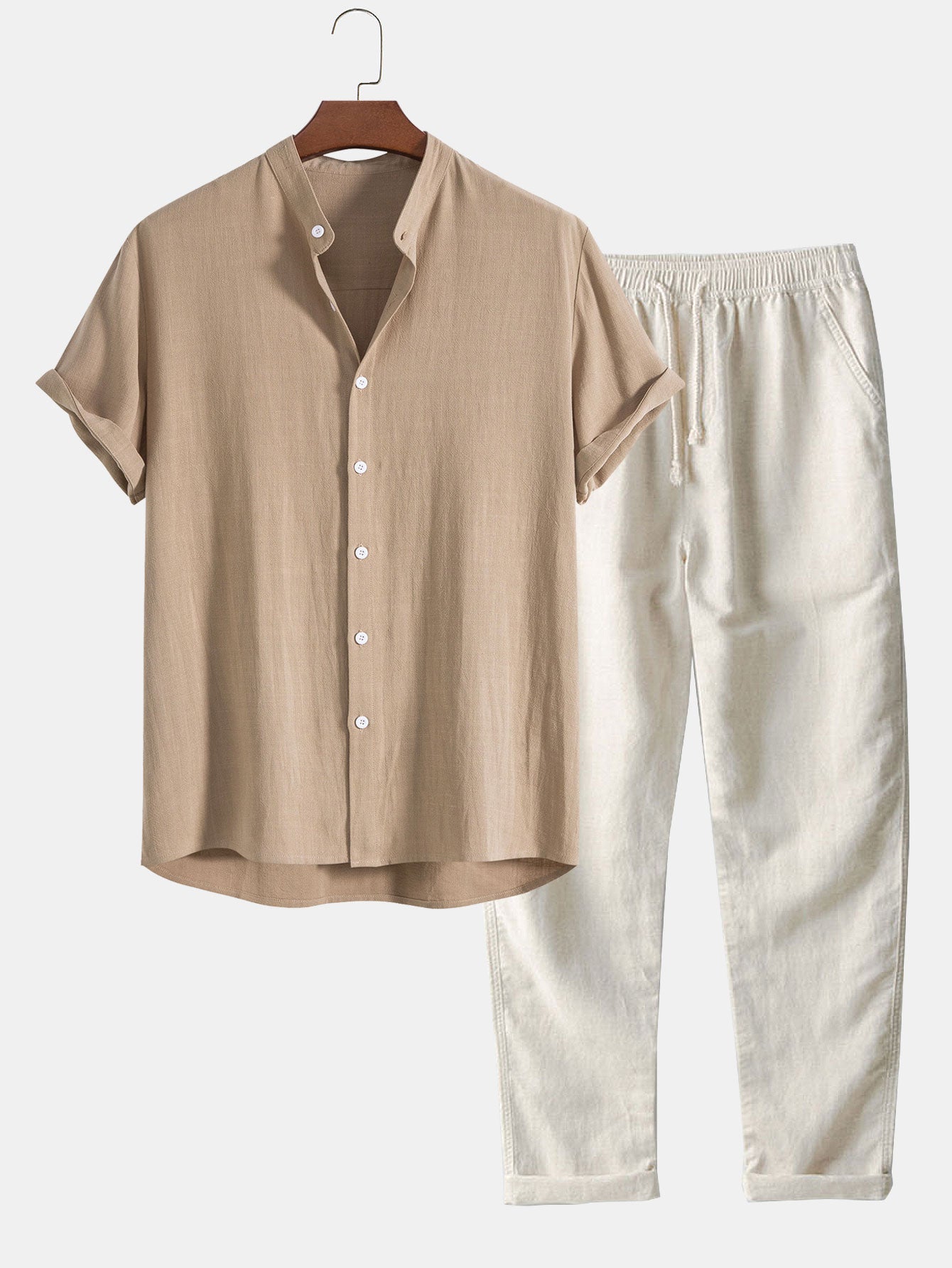 Logan Ensemble Estival Homme – Ensemble en Lin Léger avec Chemise à Manches Courtes et Pantalon Confortable