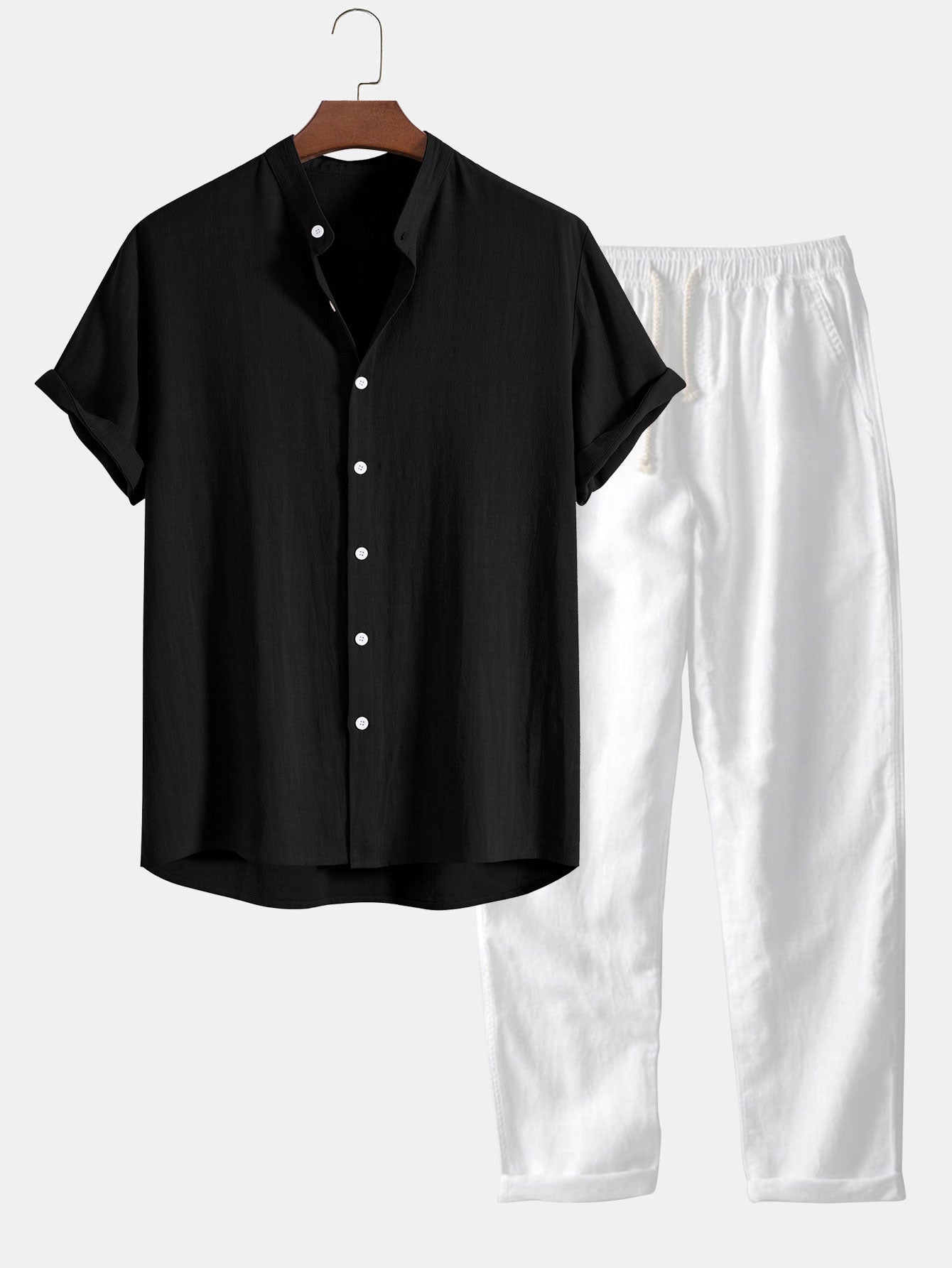 Logan Ensemble Estival Homme – Ensemble en Lin Léger avec Chemise à Manches Courtes et Pantalon Confortable