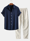 Logan Ensemble Estival Homme – Ensemble en Lin Léger avec Chemise à Manches Courtes et Pantalon Confortable