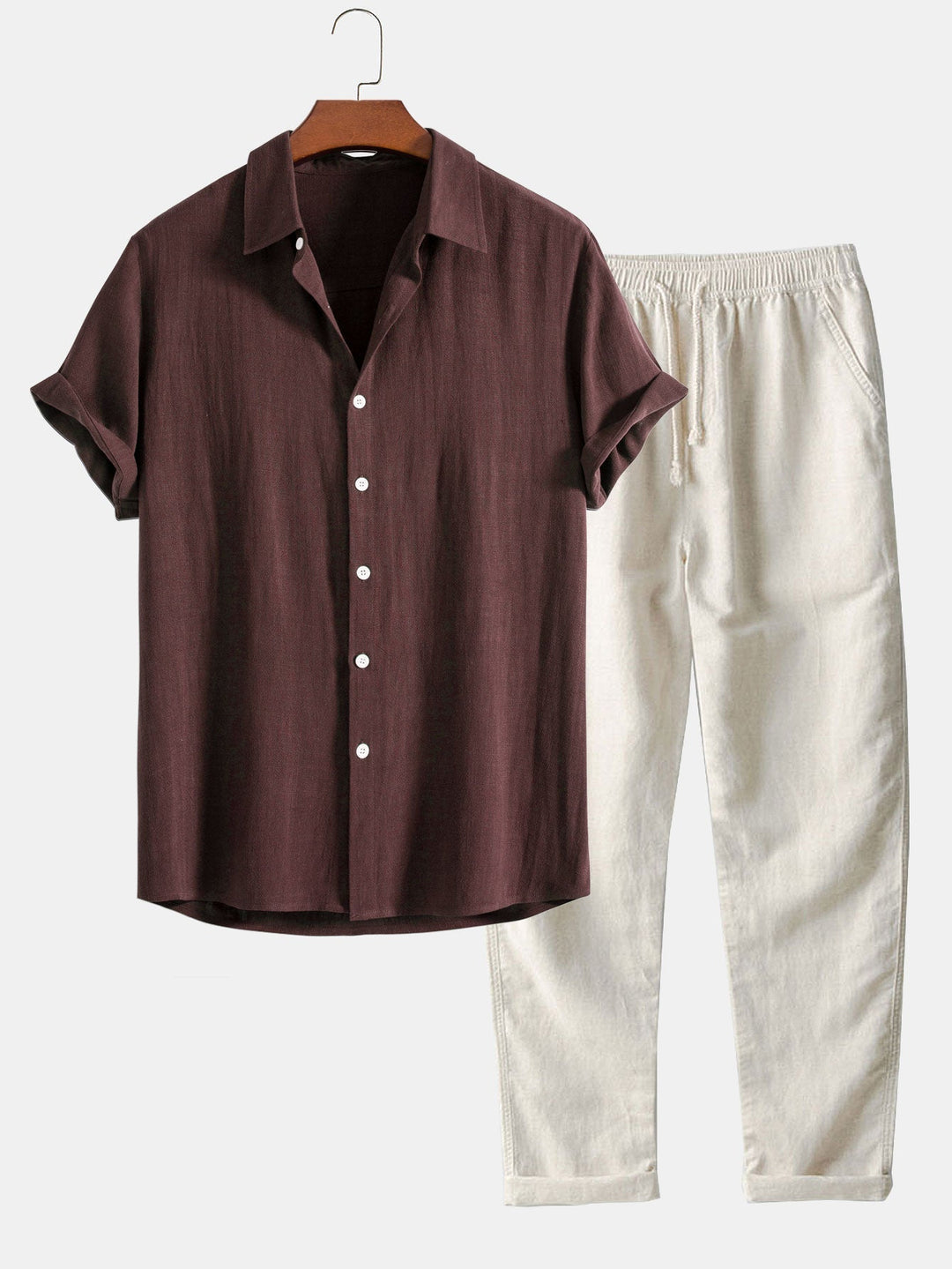 Logan Ensemble Estival Homme – Ensemble en Lin Léger avec Chemise à Manches Courtes et Pantalon Confortable