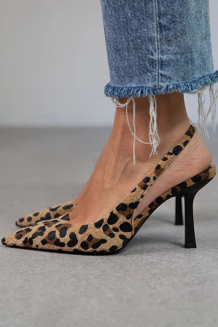 Heather Escarpins Femme à Bout Pointu – Talon Aiguille Fin avec Imprimé Animal & Bride Arrière Réglable