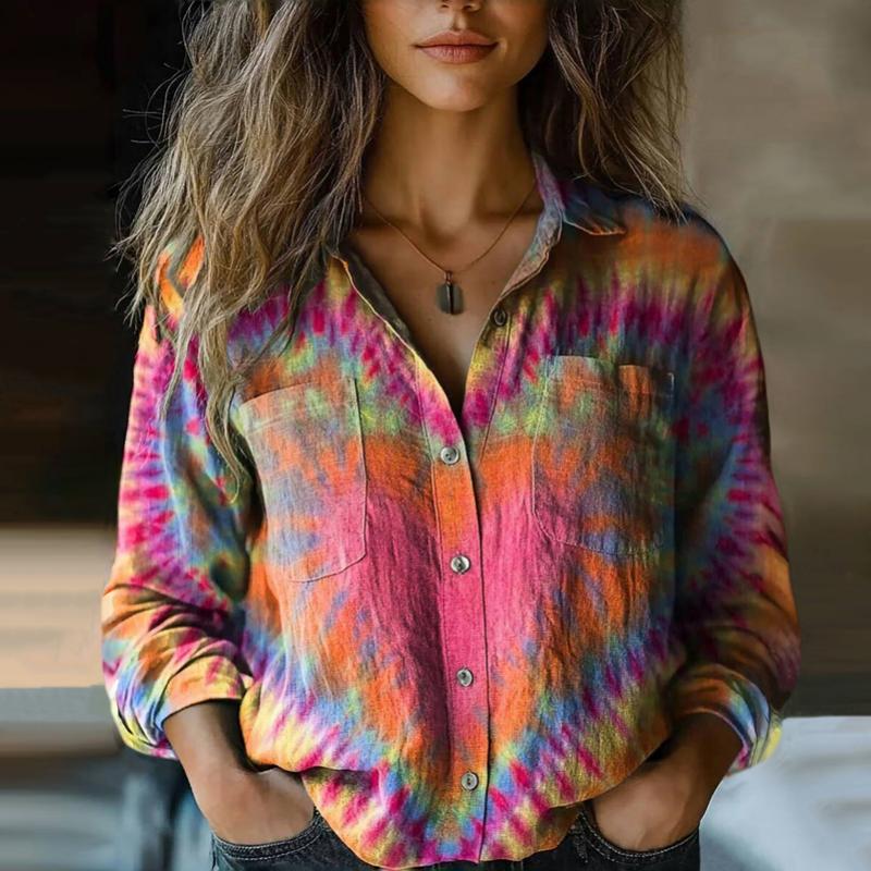 Lina Blouse Femme – Blouse Vintage à Imprimé Coloré, Coupe Ample & Style Bohème Chic