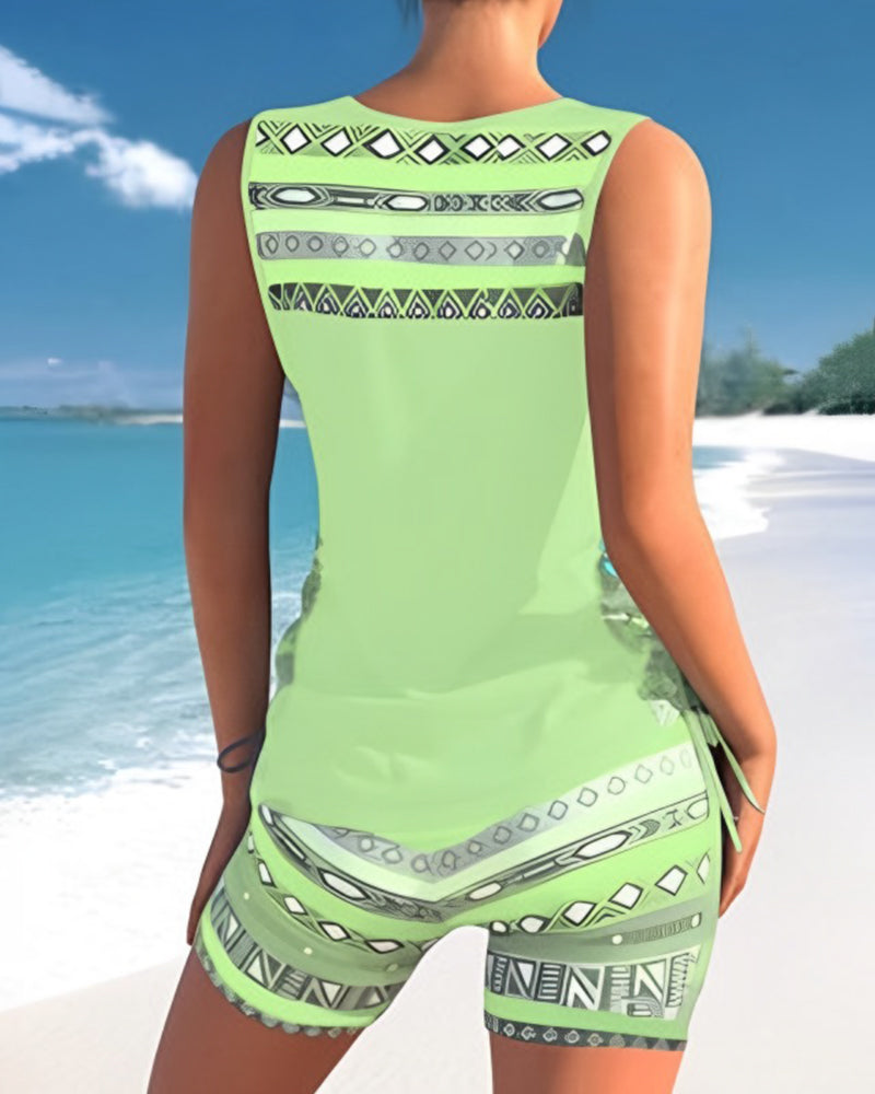 Abigail Tankini Femme – Ensemble Tankini à Motif Géométrique avec Short et Coupe Confortable