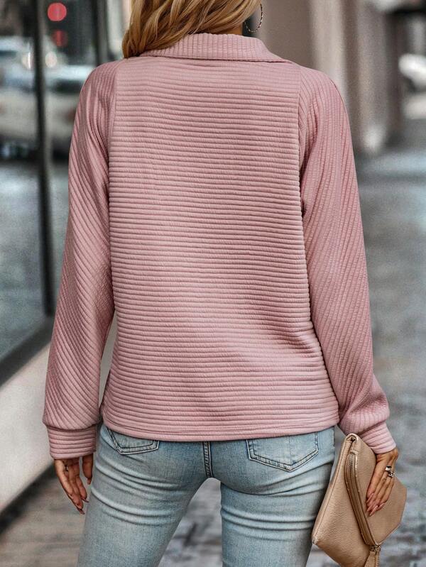 Ysandre Pull Femme en Maille Côtelée – Pull Léger avec Col Zippé Élégant et Coupe Confortable