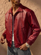 Brandon Giacca Uomo in Ecopelle Rossa – Giacca con Zip Moderna dalla Vestibilità Ampia e Stile Urbano