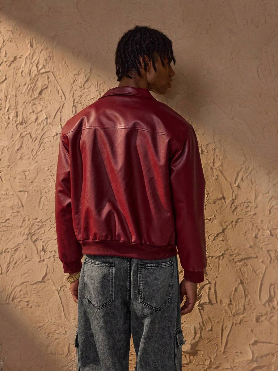 Brandon Veste Homme en Similicuir Rouge – Veste Zippée Moderne à Coupe Ample & Style Urbain