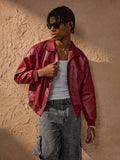 Brandon Veste Homme en Similicuir Rouge – Veste Zippée Moderne à Coupe Ample & Style Urbain