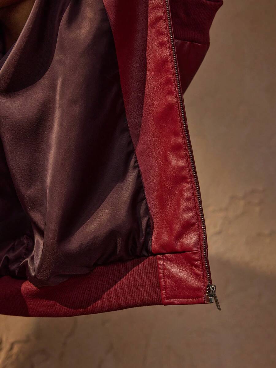 Brandon Veste Homme en Similicuir Rouge – Veste Zippée Moderne à Coupe Ample & Style Urbain