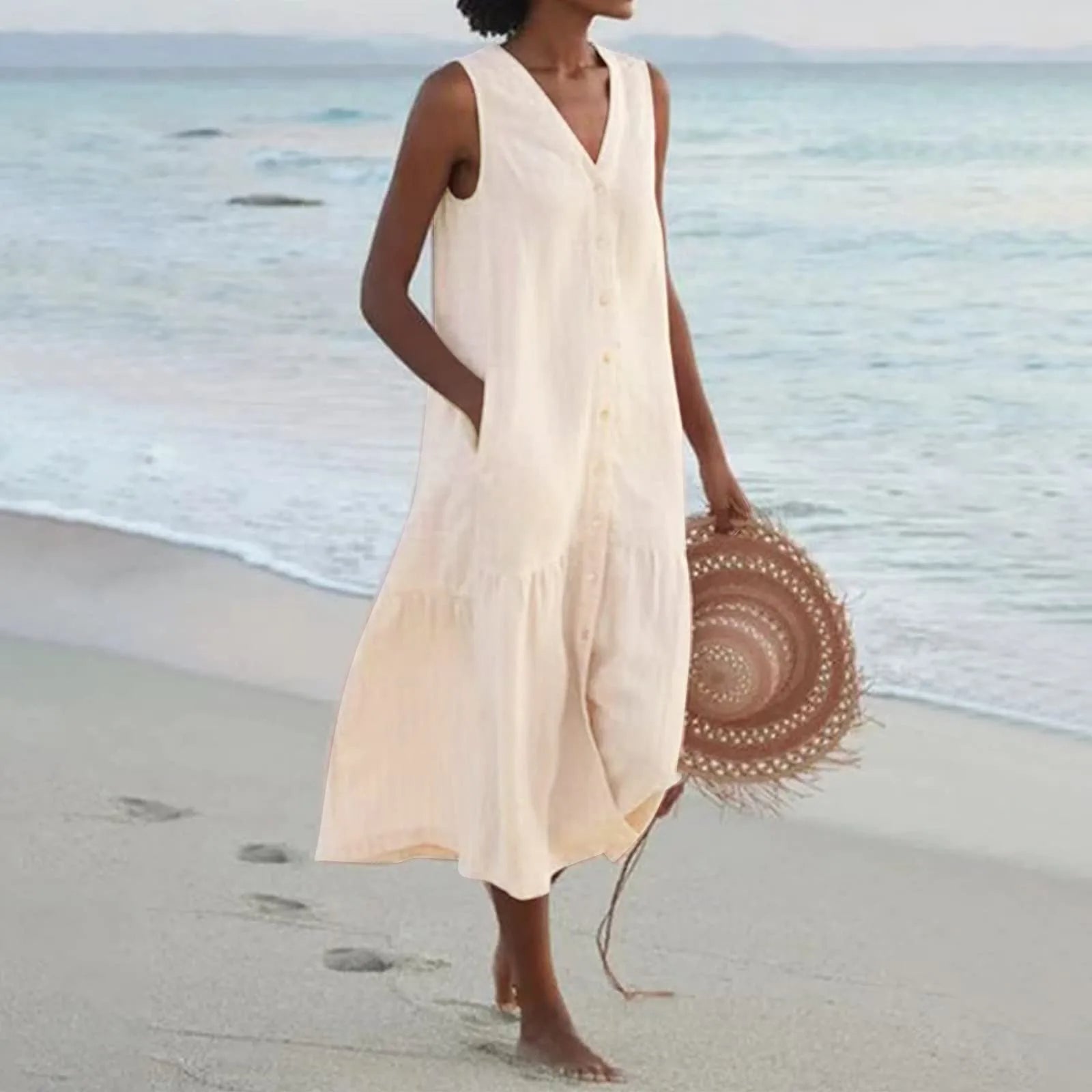 Lauren Robe d'Été Femme – Robe Élégante à Col en V avec Coupe Fluide et Style Intemporel