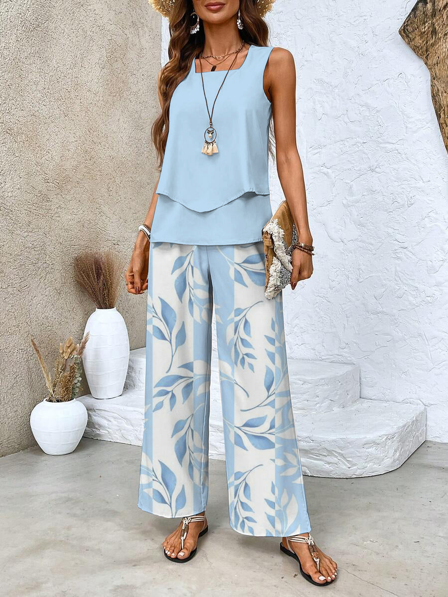 Sophia Ensemble Femme – Ensemble Élégant à Imprimé Floral avec Haut et Pantalon Confortable