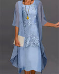 Elisha Ensemble Robe Femme – Robe Deux Pièces Élégante en Mousseline avec Dentelle & Veste Fluide