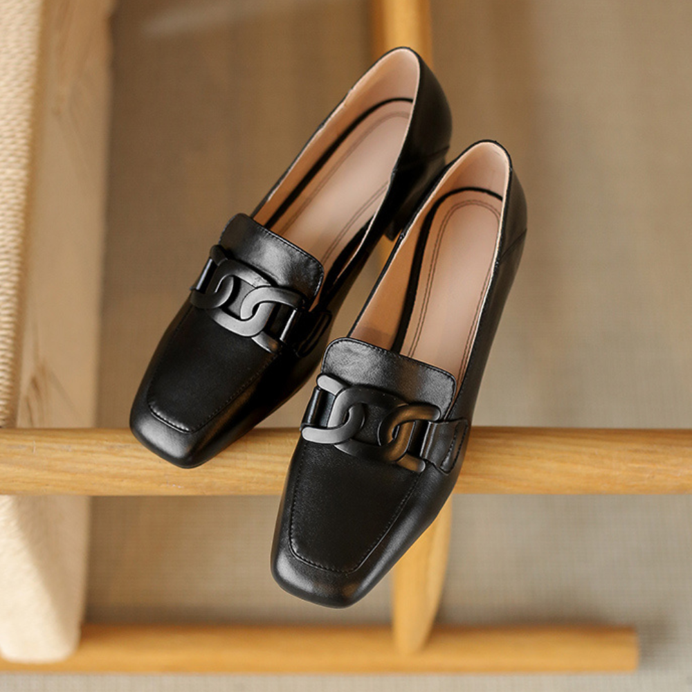 Selora Mocassins Femme Mary Jane – Chaussures en Cuir Véritable avec Talon Épais et Confort Optimal