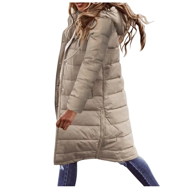 Coralie Doudoune Longue Femme – Manteau Matelassé Chaud avec Capuche & Coupe Élégante