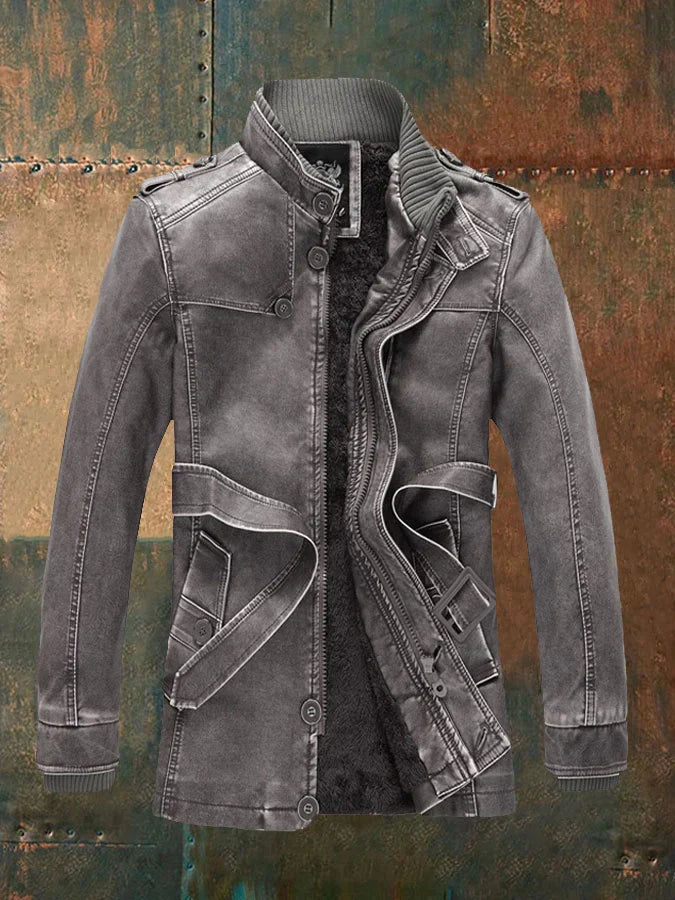 Damien Veste Homme en Cuir Vintage – Blouson Rétro avec Doublure Chaude & Fermeture Zippée