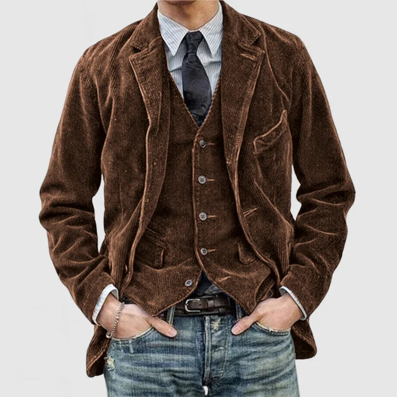Connor Blazer Homme en Velours Côtelé – Blazer Élégant avec Gilet Assorti au Style Classique