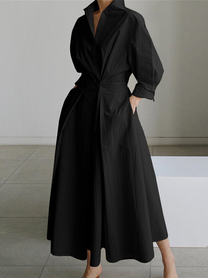 Zoé Robe Midi Femme – Robe Boutonnée Élégante à Coupe Fluide & Tissu Léger Intemporel