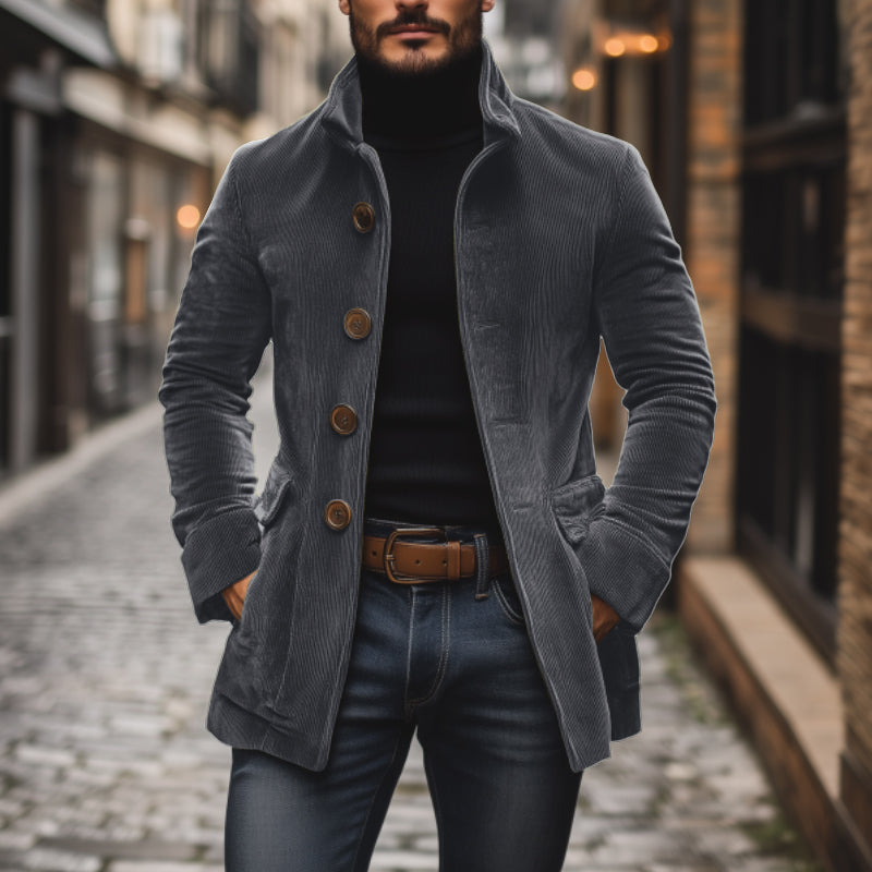 Nathan Manteau Homme en Velours Côtelé – Manteau Élégant Coupe Slim avec Col Montant