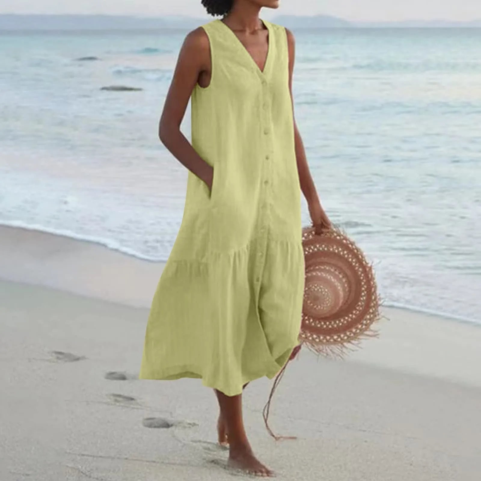 Lauren Robe d'Été Femme – Robe Élégante à Col en V avec Coupe Fluide et Style Intemporel