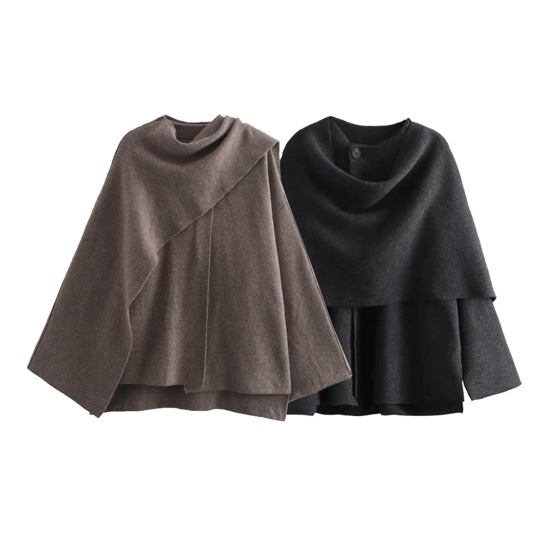 Poncho Colette para mujer de lana – Poncho asimétrico elegante con calidez acogedora