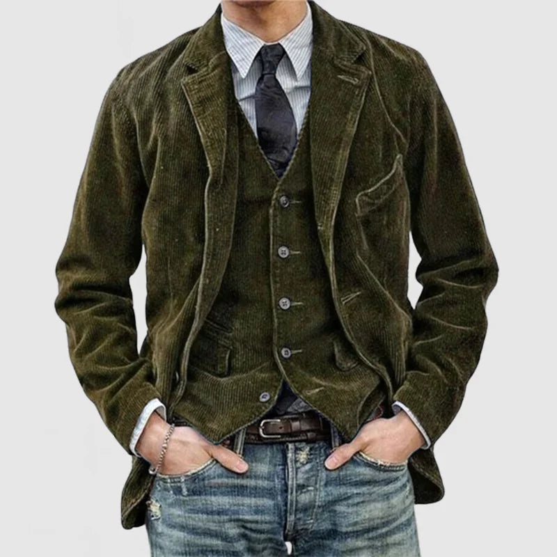 Connor Blazer Homme en Velours Côtelé – Blazer Élégant avec Gilet Assorti au Style Classique