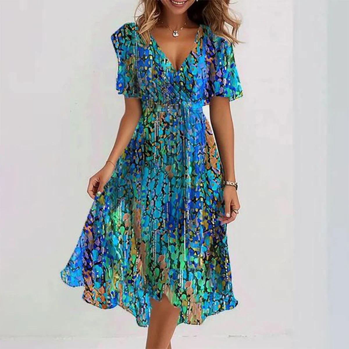 Melissa Robe Midi Femme – Coupe Flatteuse avec Imprimé Floral Vibrant & Confort Respirant