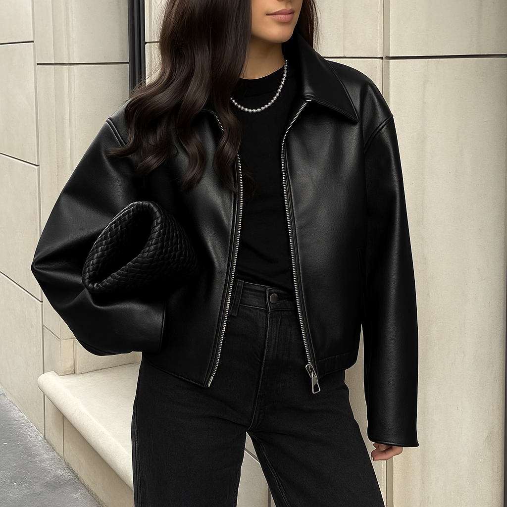 Lorena Veste Bomber Femme en Similicuir – Coupe Oversize Moderne avec Col Classique & Zip