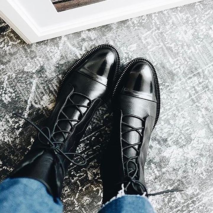 Hailey Bottes Femme en Cuir – Bottines Élégantes à Lacets avec Zip Latéral et Talon Confortable