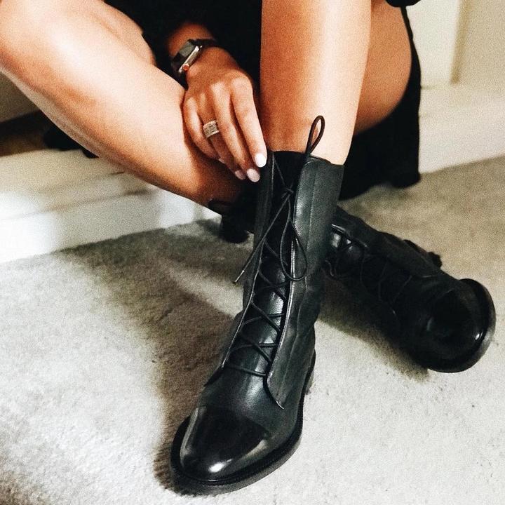 Hailey Bottes Femme en Cuir – Bottines Élégantes à Lacets avec Zip Latéral et Talon Confortable