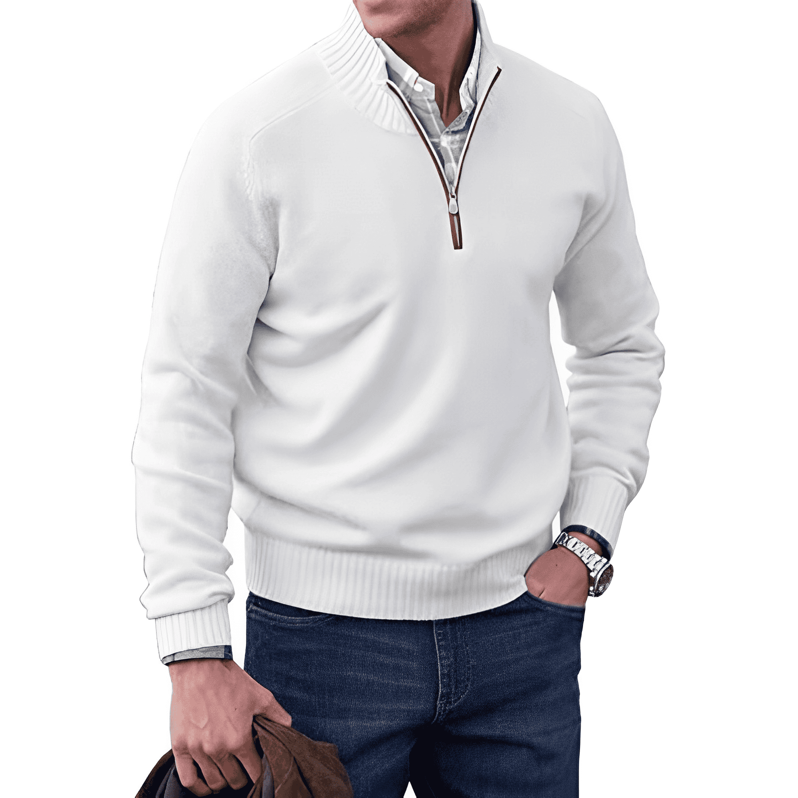 Jack Pull Homme – Pull Demi-Zip en Maille Douce avec Col Montant et Coupe Moderne