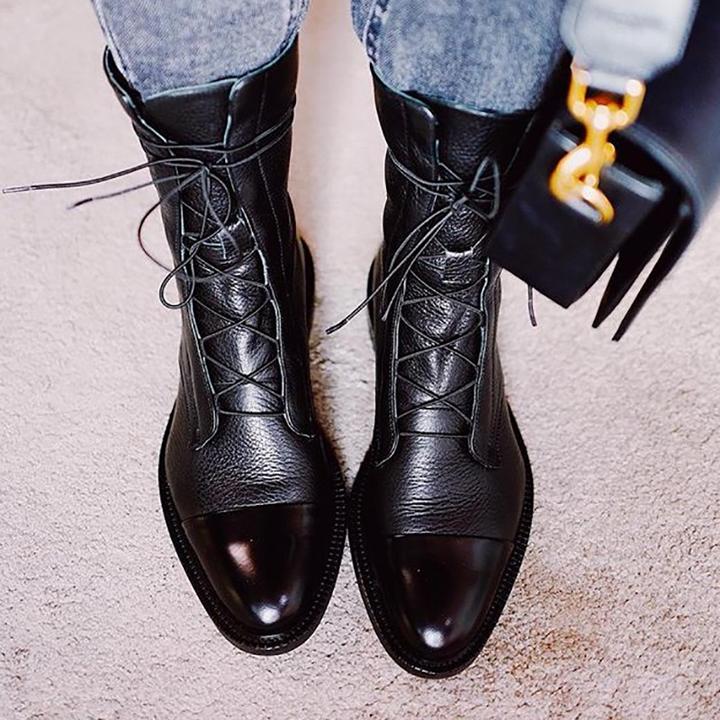 Hailey Bottes Femme en Cuir – Bottines Élégantes à Lacets avec Zip Latéral et Talon Confortable