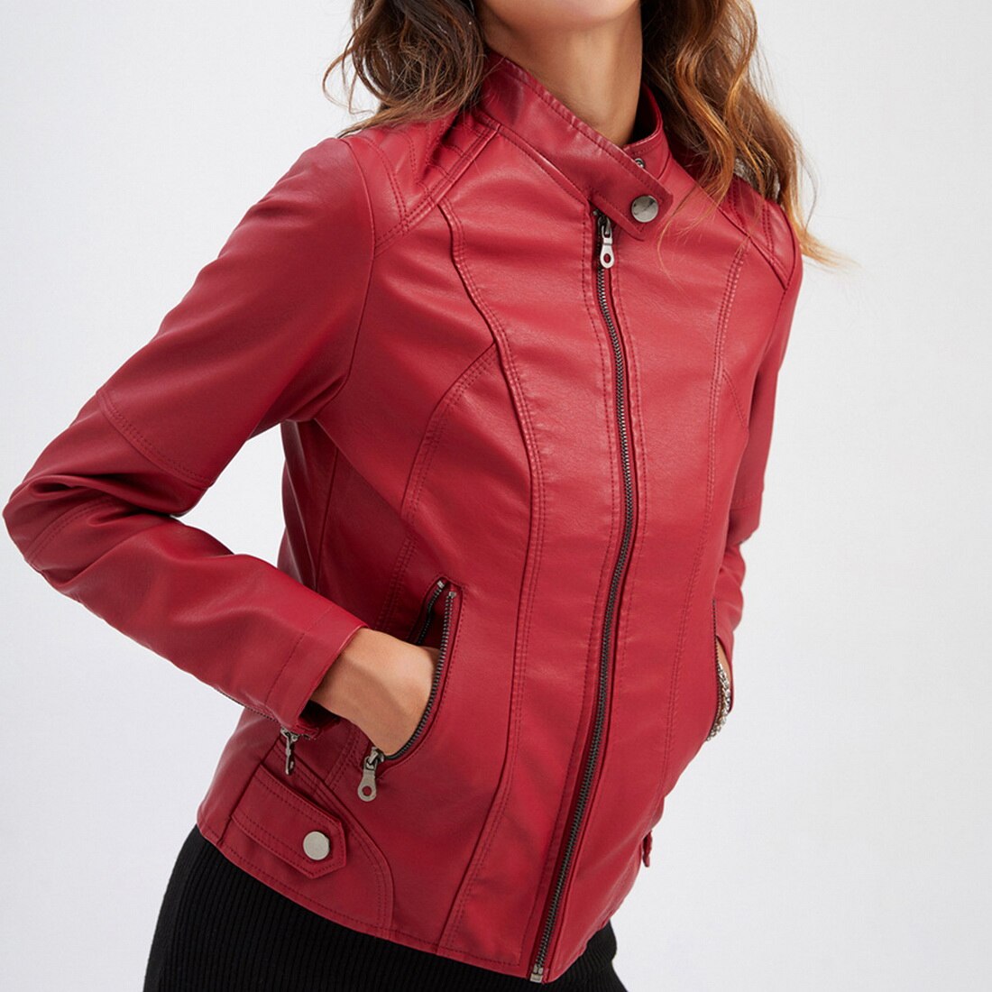 Vivica Veste Femme en Cuir – Veste Élégante avec Fermeture Zippée et Coupe Classique