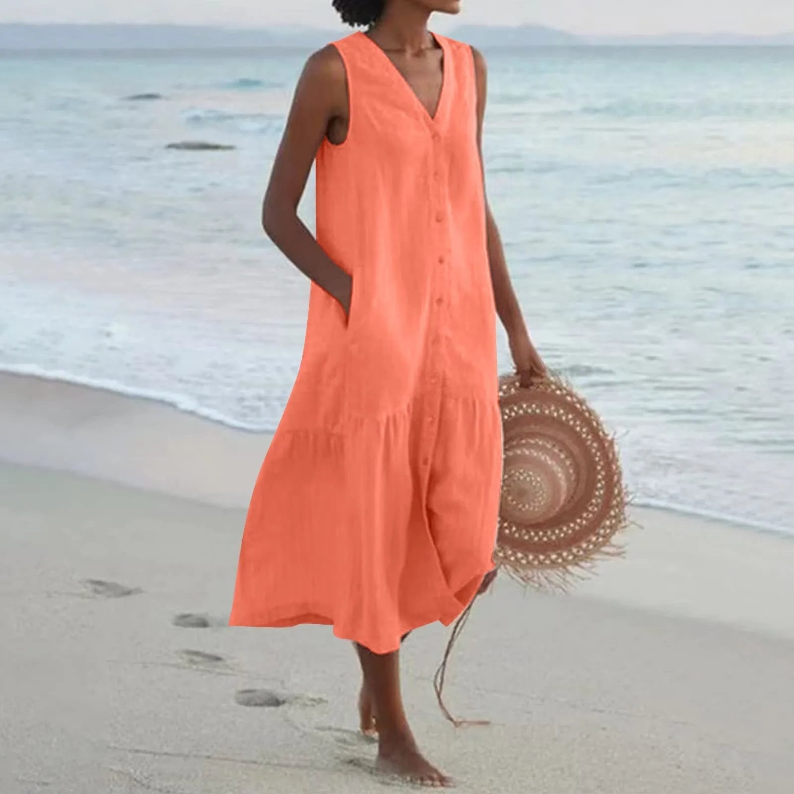Lauren Robe d'Été Femme – Robe Élégante à Col en V avec Coupe Fluide et Style Intemporel