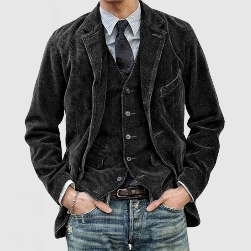 Connor Blazer Homme en Velours Côtelé – Blazer Élégant avec Gilet Assorti au Style Classique