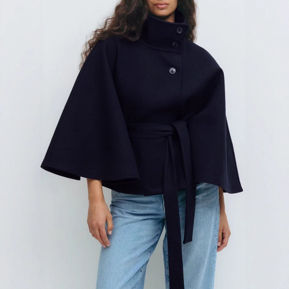 Olivia Manteau Cape Femme – Cape Élégante avec Col Haut et Ceinture Ajustable pour l'Hiver