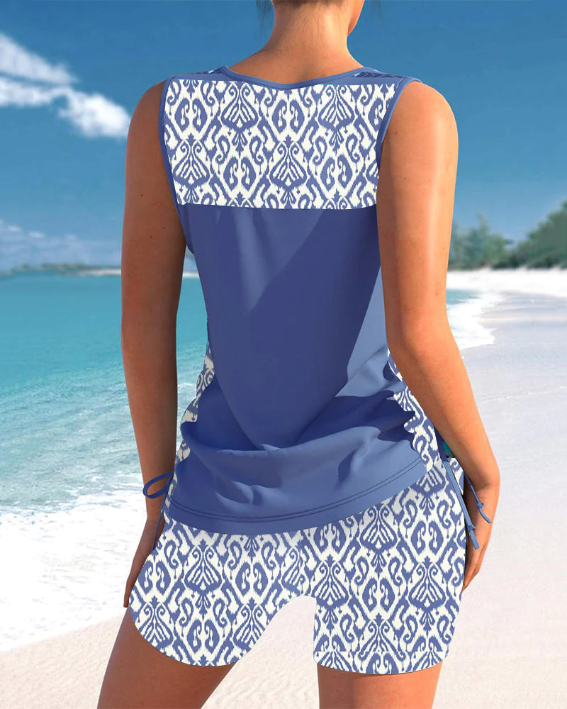 Abigail Tankini Femme – Ensemble Tankini à Motif Géométrique avec Short et Coupe Confortable