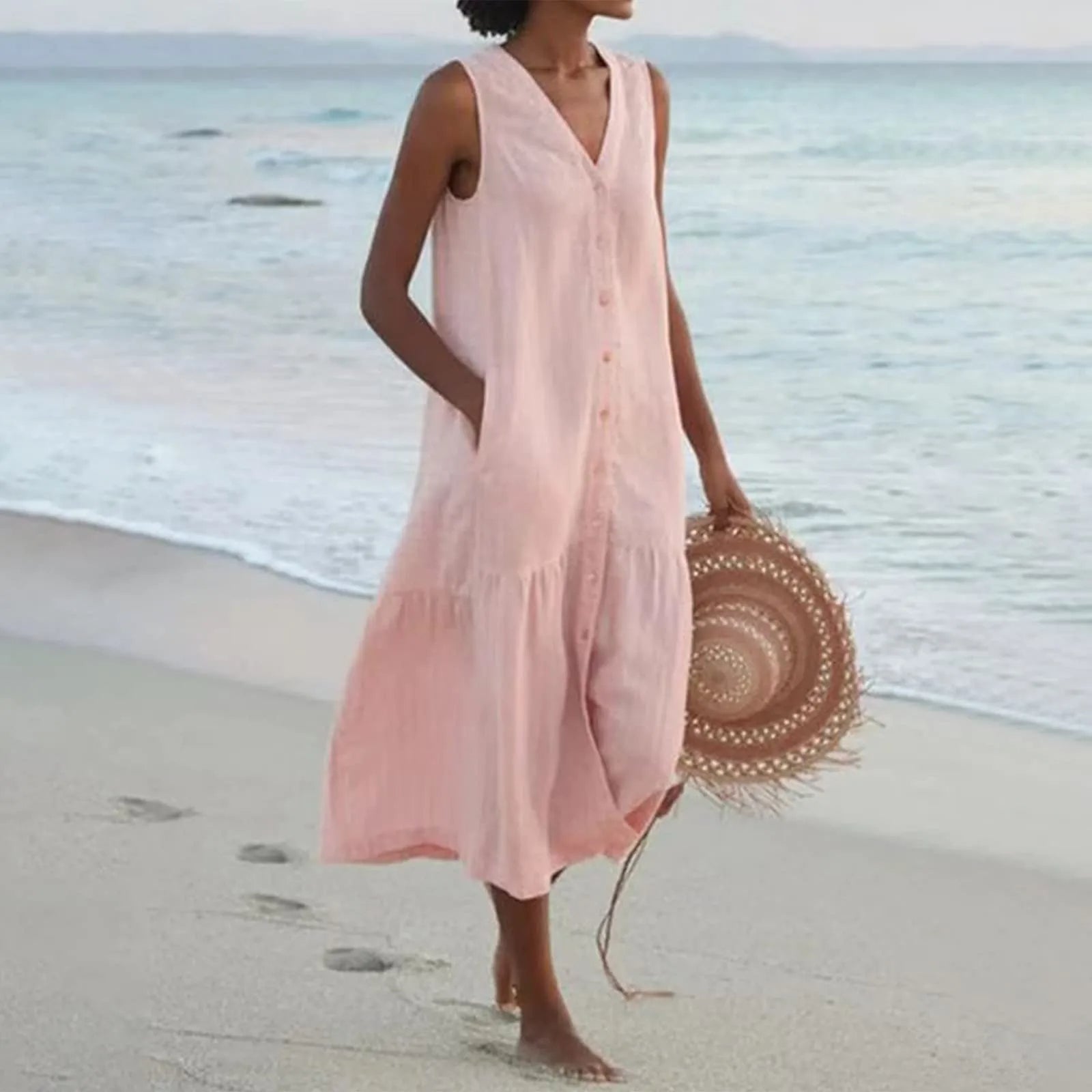 Lauren Robe d'Été Femme – Robe Élégante à Col en V avec Coupe Fluide et Style Intemporel