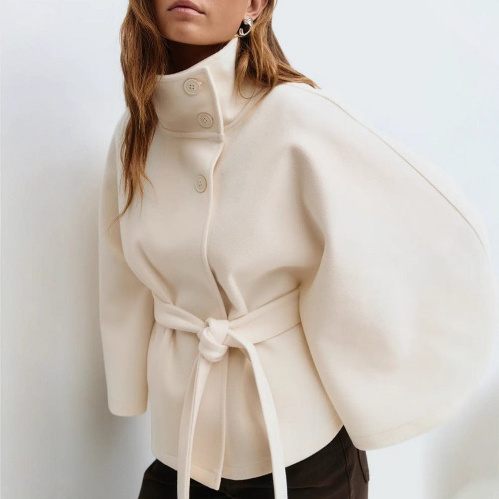 Olivia Manteau Cape Femme – Cape Élégante avec Col Haut et Ceinture Ajustable pour l'Hiver