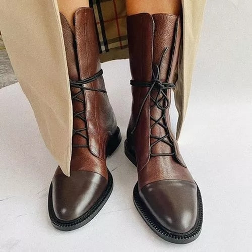 Hailey Bottes Femme en Cuir – Bottines Élégantes à Lacets avec Zip Latéral et Talon Confortable