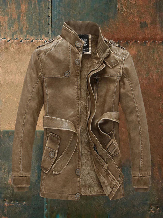 Damien Veste Homme en Cuir Vintage – Blouson Rétro avec Doublure Chaude & Fermeture Zippée