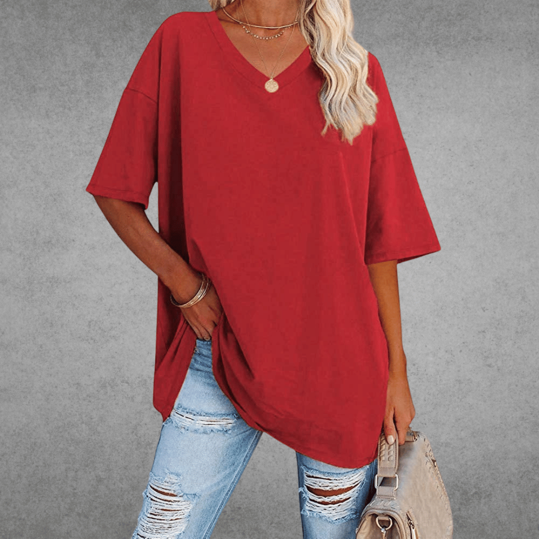 Natalie T-Shirt Oversize Femme – Col en V Élégant avec Coupe Ample et Tissu Respirant