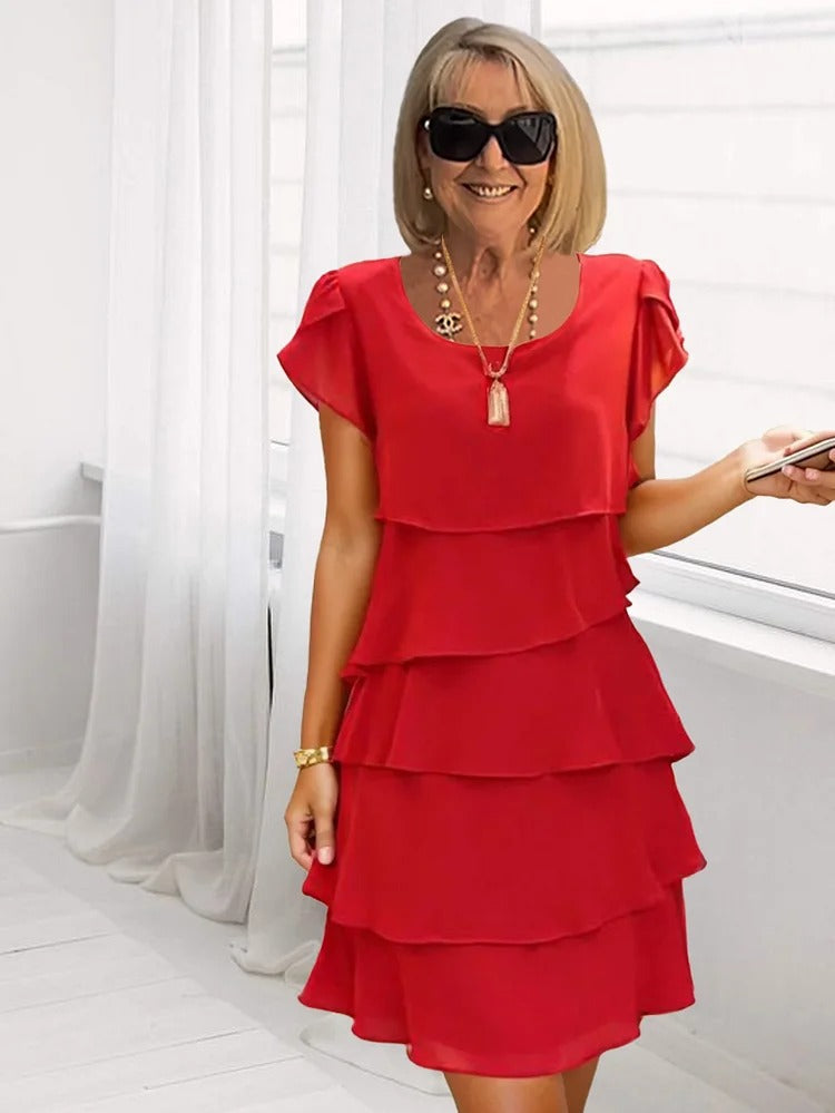 Whitney Robe Midi Femme – Robe en Chiffon Fluide avec Ourlet Asymétrique & Élégance Aérienne