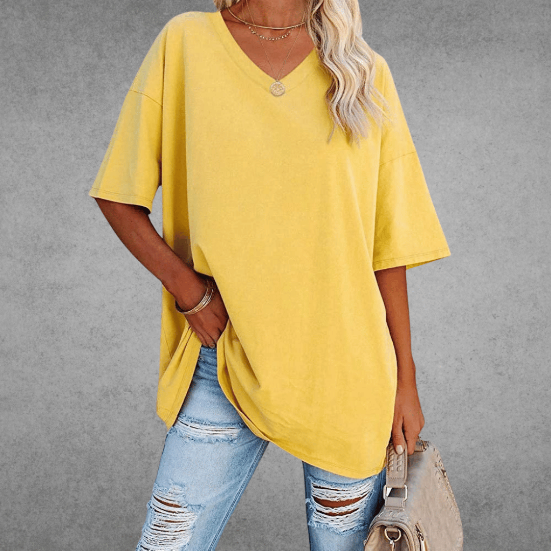 Natalie T-Shirt Oversize Femme – Col en V Élégant avec Coupe Ample et Tissu Respirant