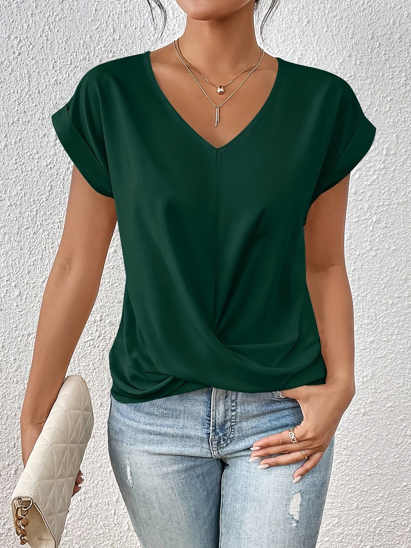 Nina Top Femme – Haut Col V avec Nœud Élégant, Drapé Fluide & Coupe Féminine