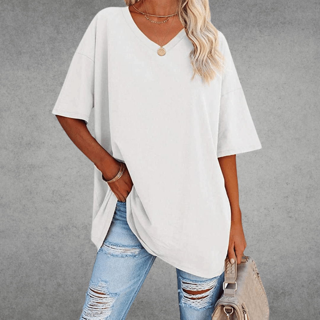Natalie T-Shirt Oversize Femme – Col en V Élégant avec Coupe Ample et Tissu Respirant