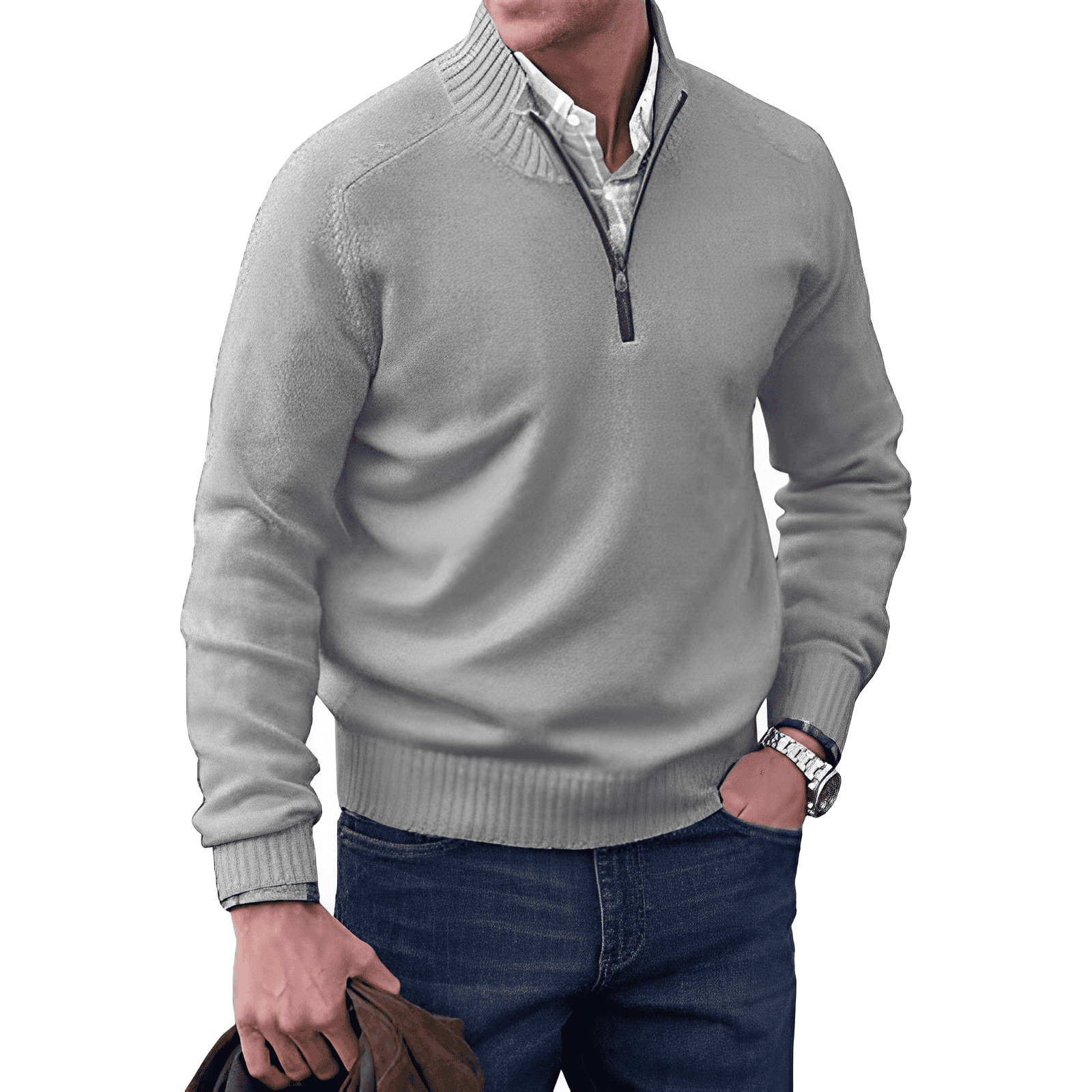 Jack Pull Homme – Pull Demi-Zip en Maille Douce avec Col Montant et Coupe Moderne