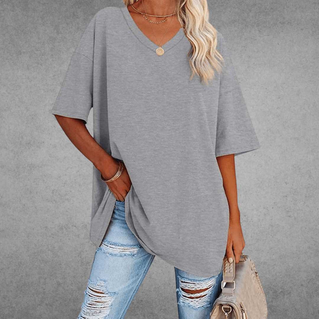 Natalie T-Shirt Oversize Femme – Col en V Élégant avec Coupe Ample et Tissu Respirant