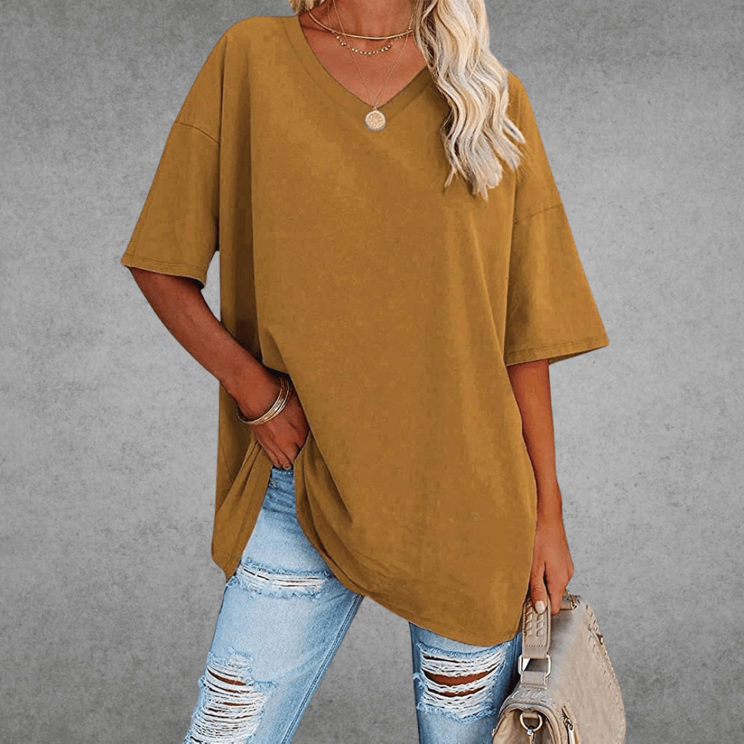 Natalie T-Shirt Oversize Femme – Col en V Élégant avec Coupe Ample et Tissu Respirant