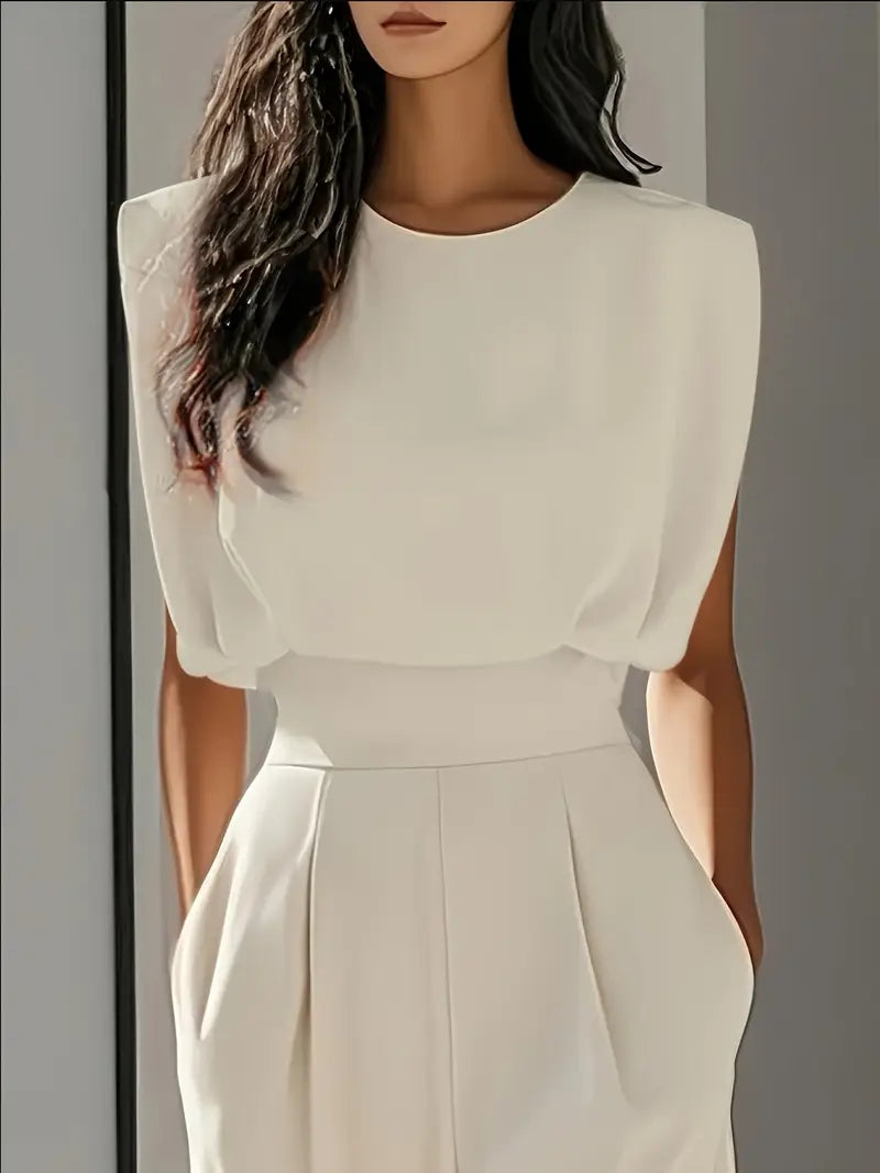 Camille Combinaison Femme – Jumpsuit Taille Haute à Jambes Droites en Tissu Léger Élégant
