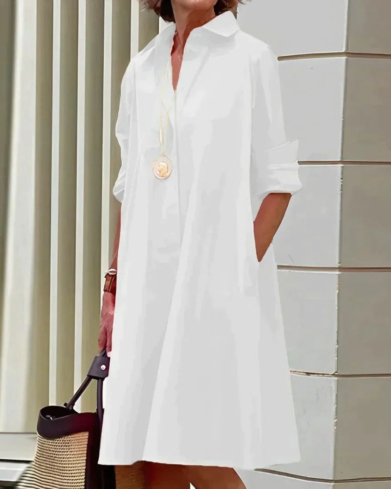 Claire Robe Chemise Femme – Robe Midi à Col avec Manches Longues et Poches Pratiques